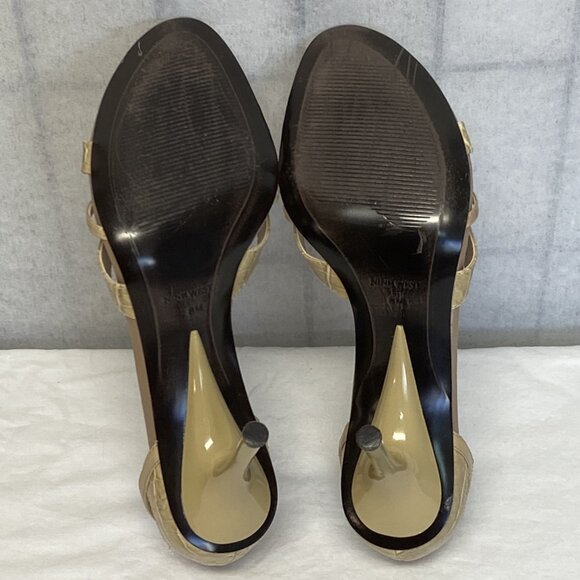 Nine West Karna Beige Strappy Reptile Leather Spike Heel Ankle Sandals 8 - Picture 11 of 14